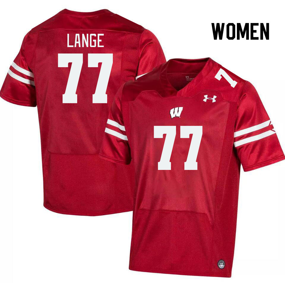 Women #77 Peyton Lange Wisconsin Badgers College Football Jerseys Stitched Sale-Red - Click Image to Close